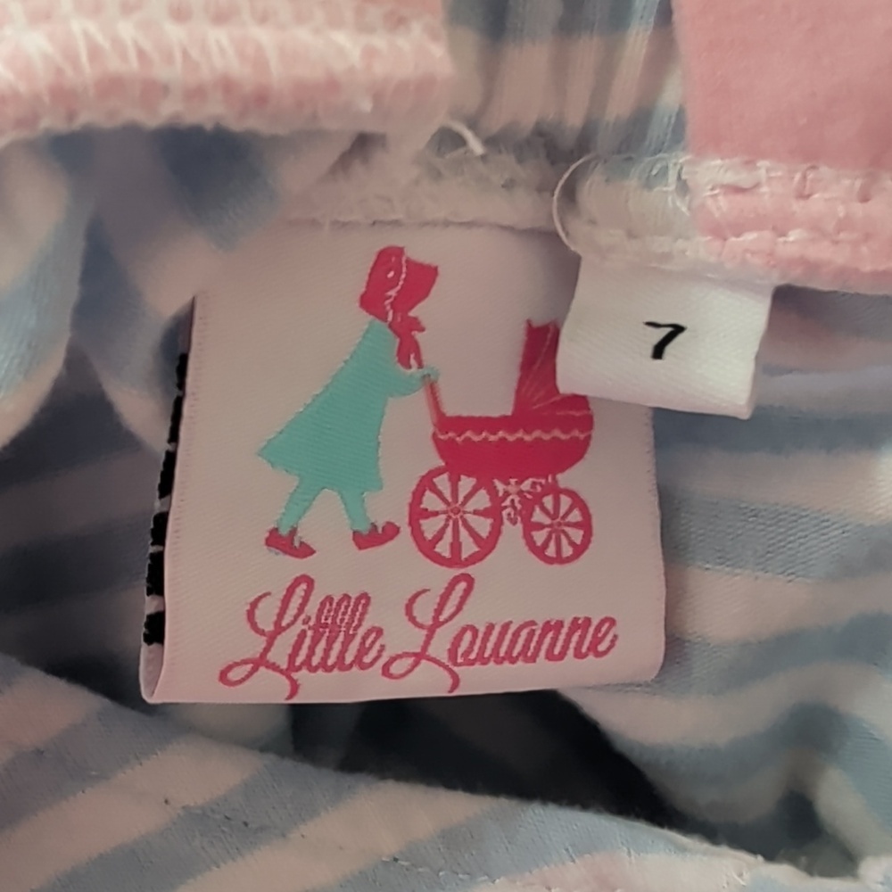Little Louanne Blue + White Striped Sundress with Pink Criss-cross Straps Size 7 - Picture 4 of 5